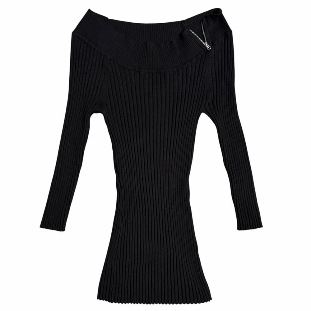 Y2K Off The Shoulder Black Zipper Top Size Large